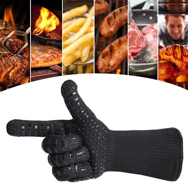 Rødt par med grillhansker, varmebestandige stekeovnshansker opptil 800°C Universelle sklisikre varmebestandige stekeovnshansker Perfekt for grill, ovn, kjøkken og ild