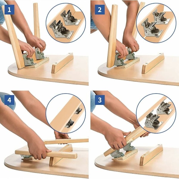 Pakke med 4 selvlukkende foldbare hengsler, brettet stål, foldbart brakettforlengelseslåsing, sammenleggbare benbeslag for bord, seng, sofa, sammenleggbare ben - sølv