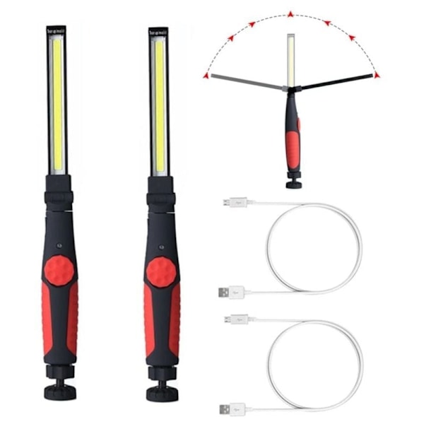 Lot med 2 COB arbejdslygter 15 W 700 Lumens 3000 mAh - Rød