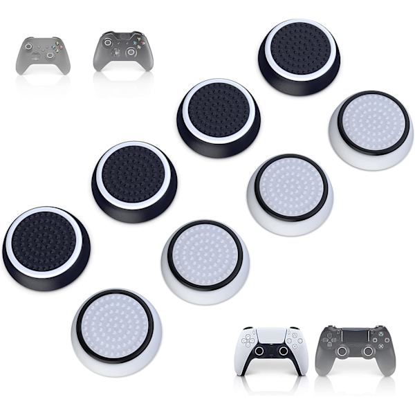 8x svart och vitt tumgreppsskydd med spakhandtag tillbehör set XBOX One Series X S Switch Pro handkontroll PS5 PS4 handkontroll spakskydd tillbehör aimi