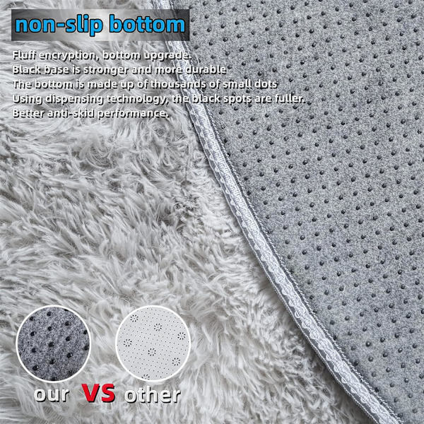 Rundt tæppe, shaggy, moderne, til stue, soveværelse, spisestue eller børneværelse, behageligt shaggy gulvtæppe skridsikkert tæppe (Dye-Light Grey, 120cm X