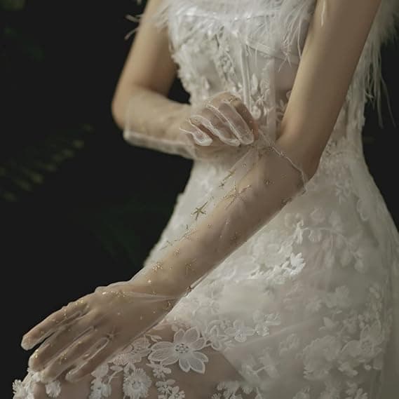Champagne Lange Blonde Handsker Bryllupstilbehør Elegante Dame Brudehandsker