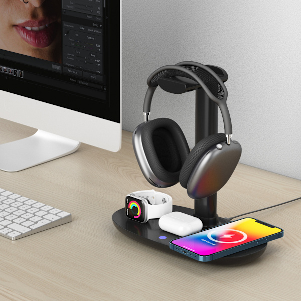 4-i-1 Brakett Trådløs Lader Egnet for Hodetelefoner AirPods Max Ladeholder Trådløs Lader