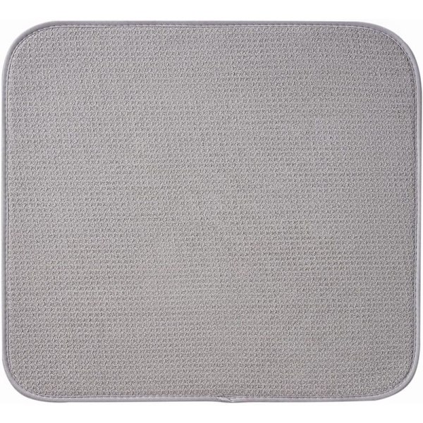 Sæt med 2 mikrofiber tørremåtter til opvaskestativ, absorberende tørremåtte til glas, tallerken og kop 40 cm x 46 cm, grå støtte
