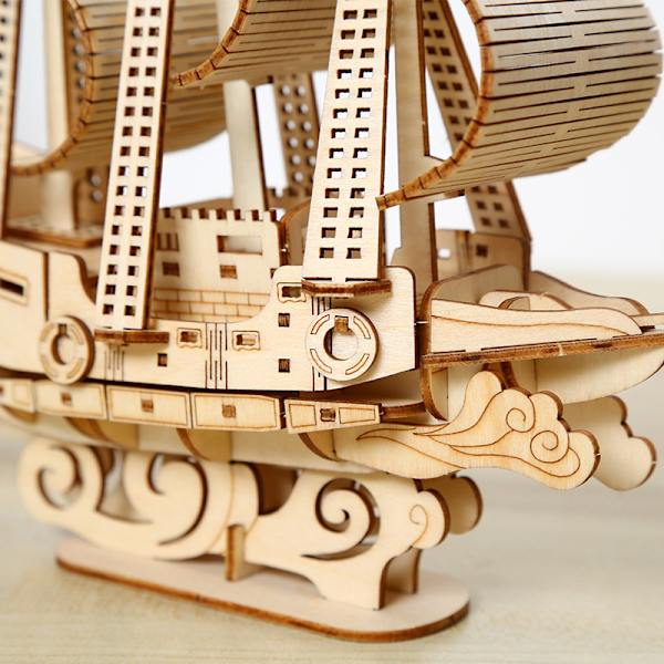 DIY handgjord trämodell av segelfartyg i havet 3D tredimensionellt pussel present barns leksaker skrivbordsdisplay