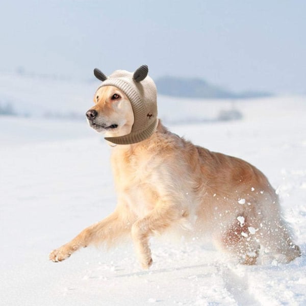 Stickad hundmössa, Vinterhund Balaclava med söta öron, Lämplig fo