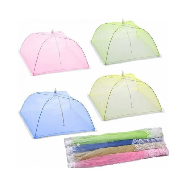 4 stk. madklokke/insektklokke/madtelt/foldbar paraply i madnet (pink, grøn, gul, blå)