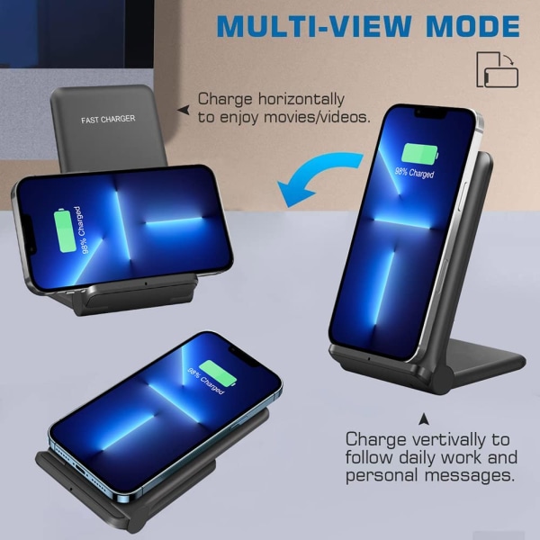 Foldbar trådløs lader, 15W hurtig stativ Qi-sertifisert for iPhone Samsung Galaxy S22 S21 S20 S10 Airpods Xiaomi Huawei etc