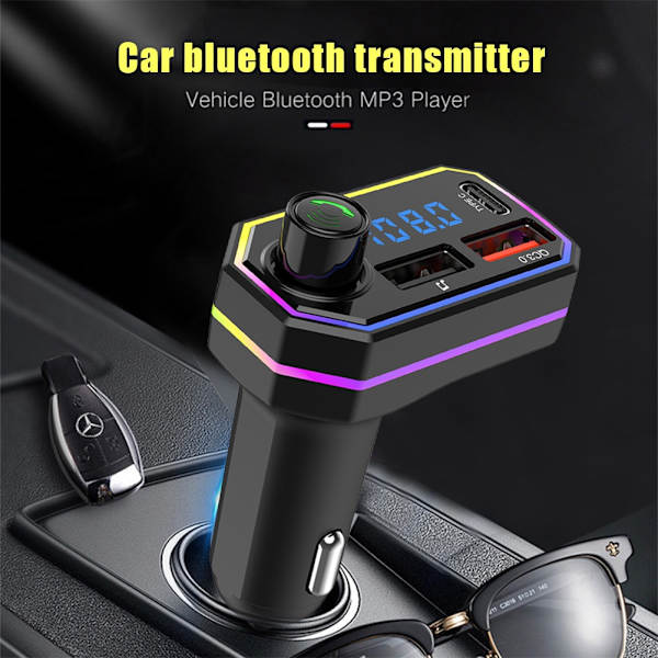 P6 Bil FM-sender - Bil MP3 Bluetooth håndfri spiller QC3.0 Hurtiglading TYPE-C