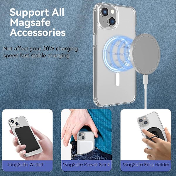 iPhone 14 Skal Genomskinlig, Magnetiskt iPhone 14 Skal med Mag Safe Skal för Kvinnor Män, Stötsäkert Skyddande Skal för iPhone 14 6.1''