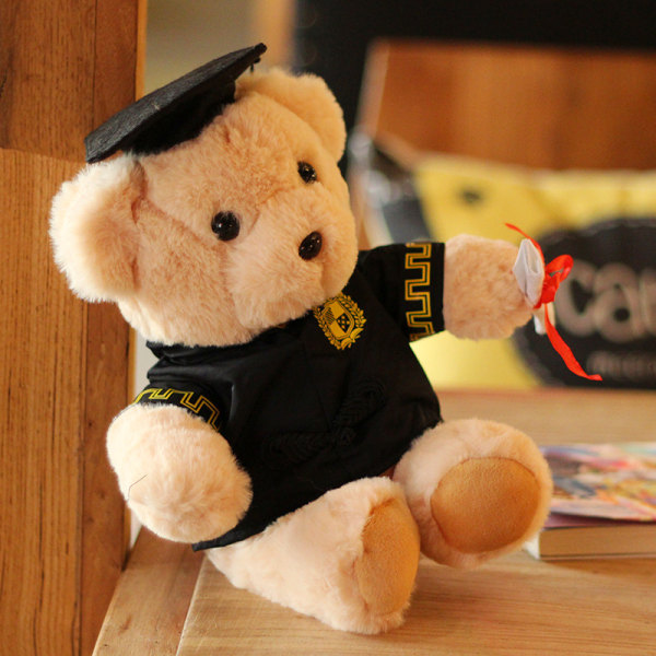 Teddybjørn med briller - 25 cm, diplom og lægehue - Teddy til dimission, gymnasium eller universitet
