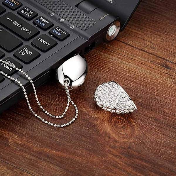 Hjärtformad diamant USB-minne (silver 32 GB), avancerad Heart Diamond höghastighets USB 3.0 flash-datalagringsenhet minnespenna flash-enhet