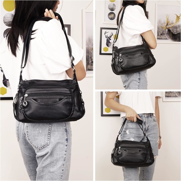Dam Crossbody-väska, Cusual Multi-fickor PU Läder Handväska Axelväska (Blå)