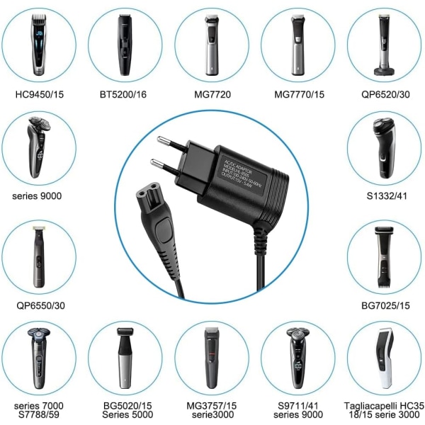 Lader til barbermaskin, lader til trimmer, passer til barbermaskin, elektrisk skjeggtrimmer, strømforsyning, lader til Philips Norelco hq8505 9000 7000 5000 3000 mg5750 mg7790