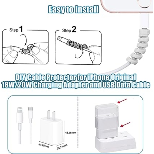 (Lilla) Kabelbeskytter 18W/20W til iPhone-oplader, sød 3D-sløjfe-kabelbeskytter-oplader med spiralsnor og endebeskytter, DIY USB-kabelbeskyttelse