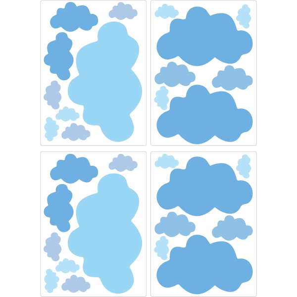 60 Cloud Kids Wall Stickers - Baby Room Wall Decor Stickers - Easy to Apply Pastel Blue