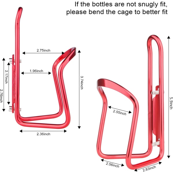 Cykelflaskhållare, 2-pack cykelhållare för mountainbike, MTB, racercykel, cykeltillbehör, tillverkad av lätt aluminiumlegering (röd)