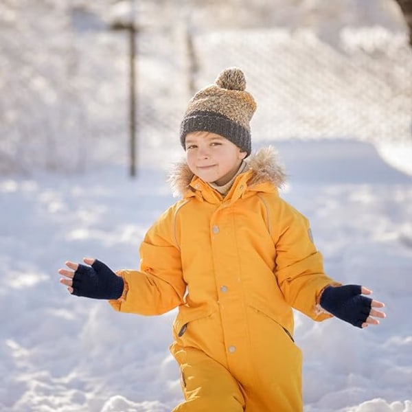 Children's Gloves Winter Warm Fingerless Flip Gloves Soft Toddler Knitted Gloves 3-8 Years Old Boys Girls Navy Blue