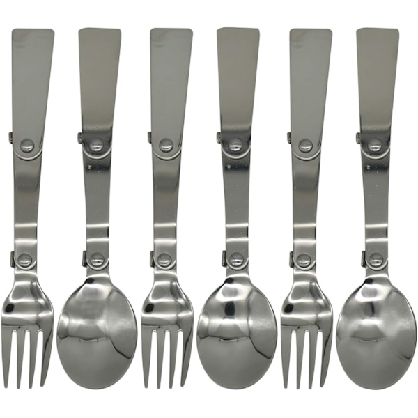 Sammenleggbart Campingbestikksett - 18/10 Rustfritt Stål Skje & Gaffel for Reise & Fotturer (6 Deler)