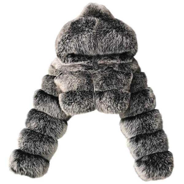 Kunstpelsjakke til kvinder med hætte, afkortet boblejakke, fleece, kort, varm jakke, plus størrelse, vinterjakker til kvinder