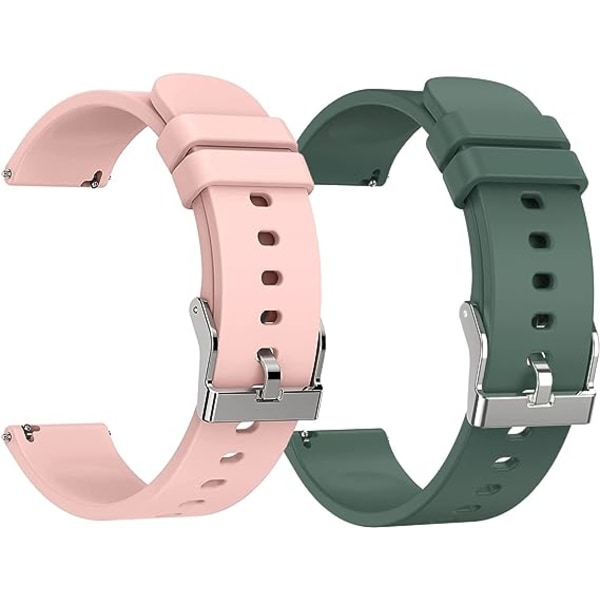 Grønn + Rosa - 20 mm Smartwatch-erstatningsrem, hudvennlig silikonhurtigutløser, Smartwatch-rem