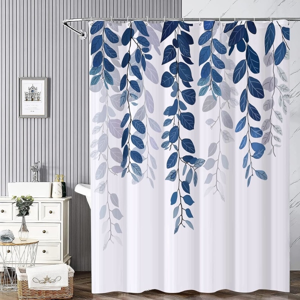 Blå Blomster Bruseforhæng, Bruseforhæng Fremstillet Af Vandtæt Polyester, Polysilicium, Maskinvaskbar, Hurtigtørrende, 180x180cm Til Badekar Eller Badeværelse