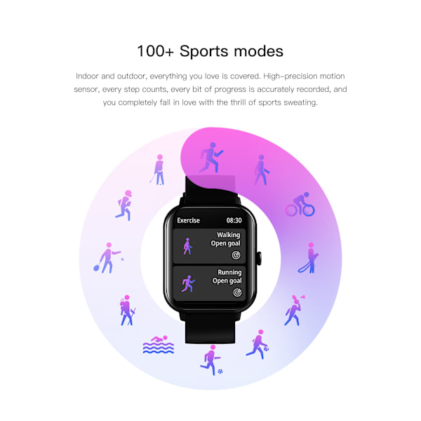 Smartklokke (svart), 1,83 tommers berøringsskjerm treningsklokke med pulsmåler og søvnovervåking, treningsmåler skritteller sportsmodus, smartklokke Andro