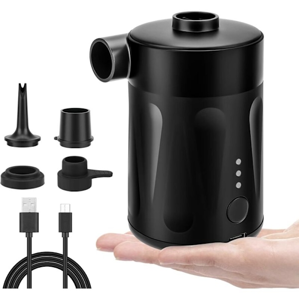 2 i 1 Elektrisk Pumpe Oppblåser og Tømmer Bærbar Trådløs USB Oppladbar, Mini Luftpumpe med 5 Dyser for Madrass, Campingpute, Båt, Svømming