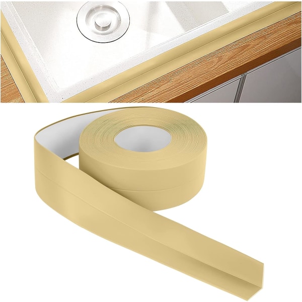 Kylpyhuoneen tiivistysaine, 10m*38mm itseliimautuva tiivistysnauha, itseliimautuva PVC-tiivistysteippi kylpyammeeseen, kylpyhuoneeseen, keittiöön, homeenesto, tiivistys (keltainen)