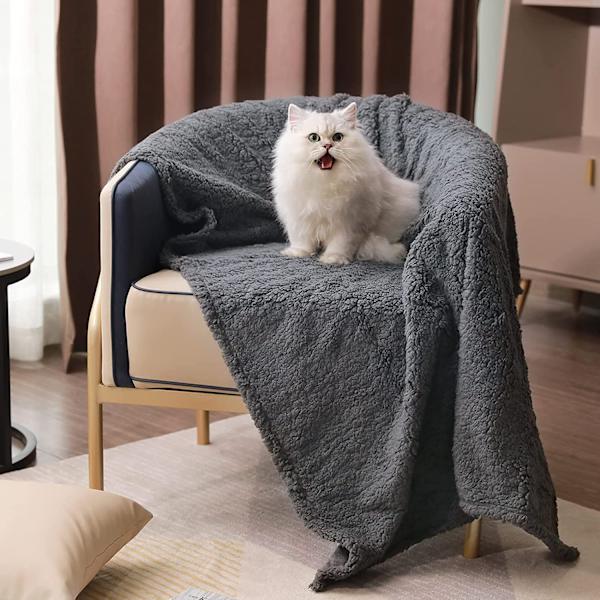 1 st lugnande filt fluffig högkvalitativ ull husdjursfilt mjuk Sherpa filt för hund valp katt grå liten (60*80cm )