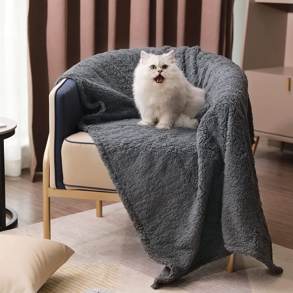 1 stk. Rolig tæppe Fluffy Høj kvalitet Uld kæledyr tæppe Blødt Sherpa tæppe til hund Hvalp Kat Grå Lille (60*80cm )