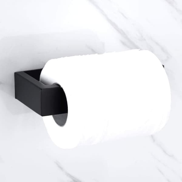 Toiletpapirholder uden boring - 304 rustfrit stål - selvklæbende - sort - til badeværelse - ingen boring