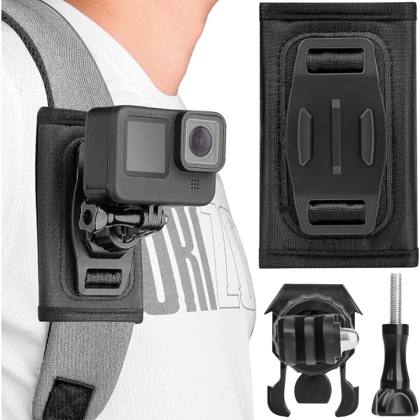 Ryggsäck axelremfäste kompatibel med Gopro Hero 11 / 10 / 9 / 8 / 7 / 6 DJI Osmo Action insta360 kamera Ryggsäck 360° vridbart fäste
