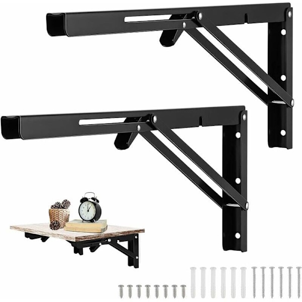 2 stk. sammenleggbare firkantede veggbraketter svart, 500 x 170 mm sammenleggbar konsollstøtte firkantet, sammenleggbar firkantet tung last, støtter firkantet sammenleggbar hylle for garasje