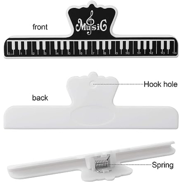 4 musikklipp, musikkstativ, pianonotetrykk, for lesing og merking av noter, papirfiler, bilder og bilder, matklipp