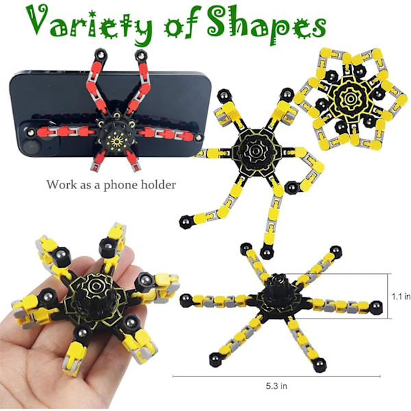 Transformable Fidget Spinners - Kæde Robot DIY Legetøj - Stresslindring for Teenagere/Voksne 10 stk