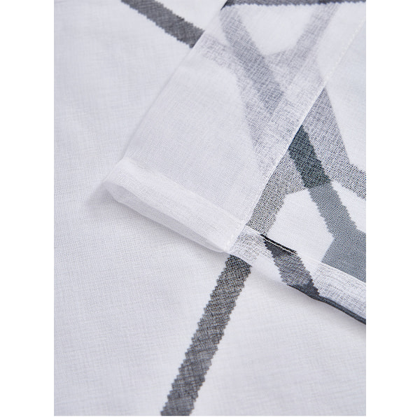 Broderte Rutete Hvite Tyllgardiner, Damaskteksturert Stanglomme Tyll Halvgardiner, Sett med 2, 140 cm B x 259 cm L, Grå