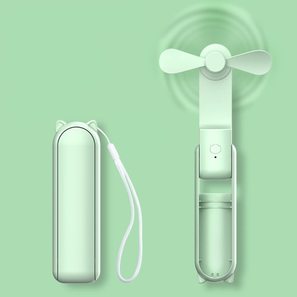 Håndholdt bærbar foldeventilator med strømforsyning, USB-genopladelig lille lommeventilator, 3 vindhastigheder, velegnet til udendørs rejser (grøn)