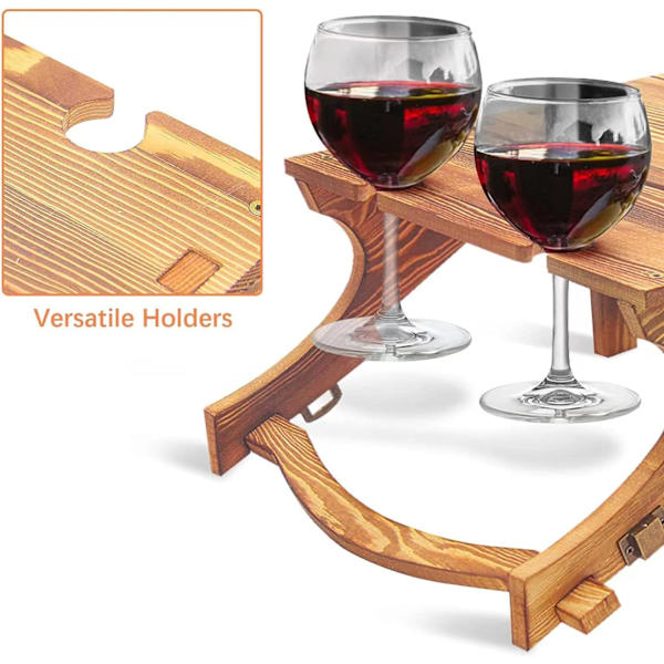 Bærbar Picnic Bord, 2 i 1 Foldbar Træ Picnic Kurv Bord, Vin Bord med 4 Vinglas Holdere, Velegnet til Udendørs Plæne, Strand, Park, Gard