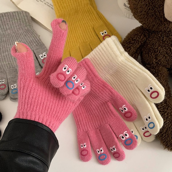 Stretchiga virkade handskar stickade handskar tecknad full fingerhandskar pekskärm vinter varma handskar för män och kvinnor