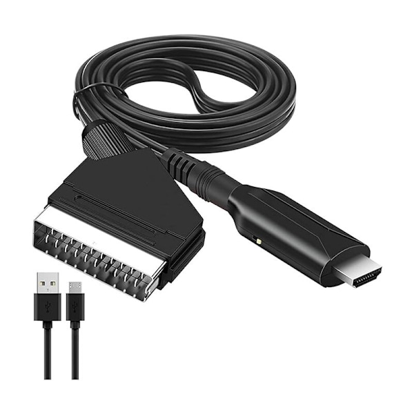 Sadllash adapter till HDMI, scart-omvandlare till HDMI med HDMI-kabel för Full HD 720p/1080p TV, video och ljud för DVD-läsare Blu-ray STB VHS Xbox PS3