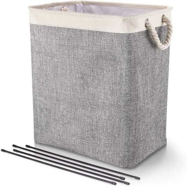 Stor tvättkorg 50 x 41 x 31 cm, hopfällbar tvättkorg med rep handtag förvaringskorg anpassad till sovrum beige badrum tvättstuga+grå
