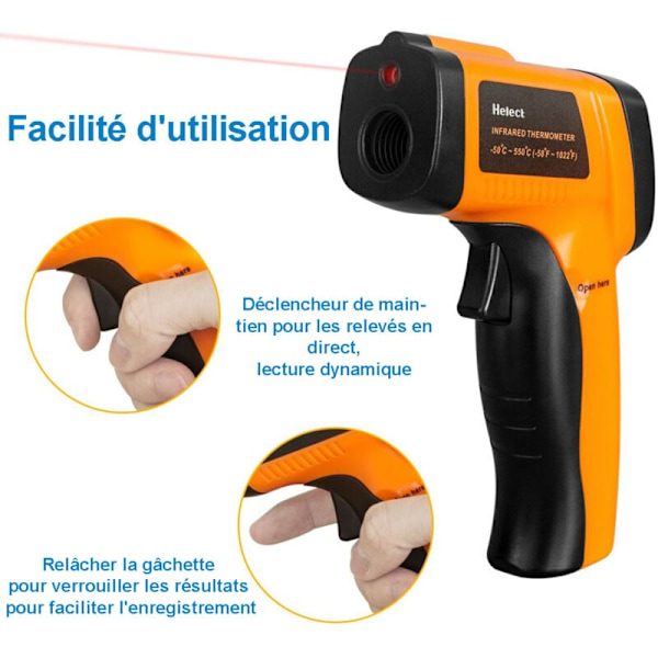 Infraröd termometer, Laser kontakt Infraröd termometer från -50 ° C till 400 ° C, bakgrundsbelyst LCD-skärm (ej för människor)
