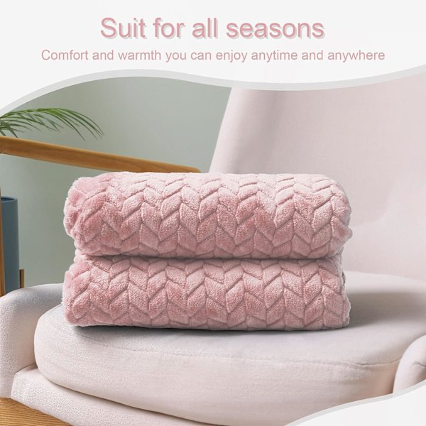 Stor flanellullfilt, 120*200 cm soffkast, mjukt bladmönster kast för soffa, dammigt rosa filt