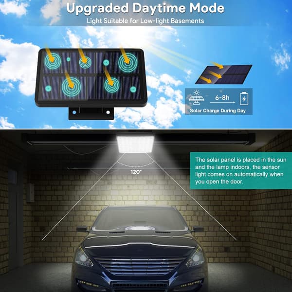 Utendørs solcellelys, [4 moduser] 54 LED solcellelys utendørs med bevegelsessensor, IP65 vanntett, 120° lysvinkel, solcellevegglys med 5m kabel
