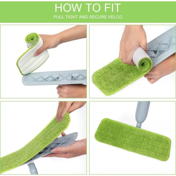 6 stk. Mopp Erstatningsputer, Mikrofiber Spraymoppeputer for Spraymopper, 42*14cm (Grønn)