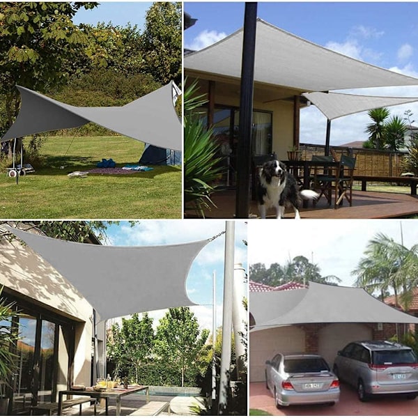 Rektangulær skygge seil, 95% UV-beskyttelse, vanntett skygge klut - Markise - Solbeskyttelse - for hage, terrasse, camping, balkong (grå, 2 * 3m)
