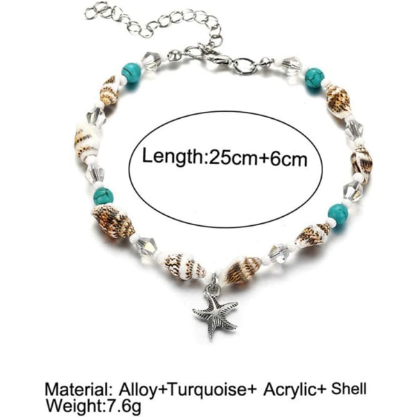 Seashell Anklet Starfish Turquoise Anklet Bracelet Silver Foot Chain Smykker til Kvinder Og Piger