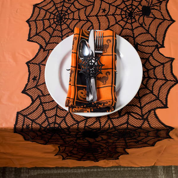 Halloween Blondedug til Halloween-fester, dekorationer, middage, 18 x 72 tommer, sort