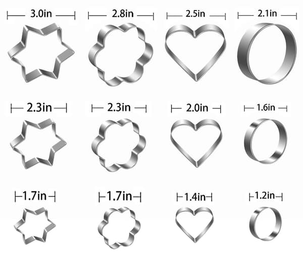 Metall kakeformsett - stjernekutter, rund kutter, hjerteformet liten stjernekutter (12 runde hjerteformede blomsterstjernekutter)